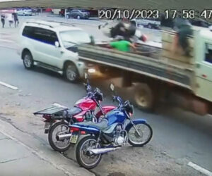 Crash Sent Biker Pair Flying Through The Air And Onto Lorry Trailer
